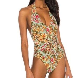 ELLEJAY Reese One Piece Floral Green Garden Halter Swimsuit Beach Size Med M